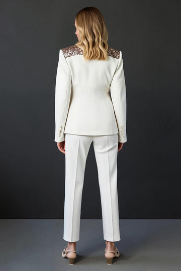 One Button 2-Piece White Women Work Suits with Seuiqns